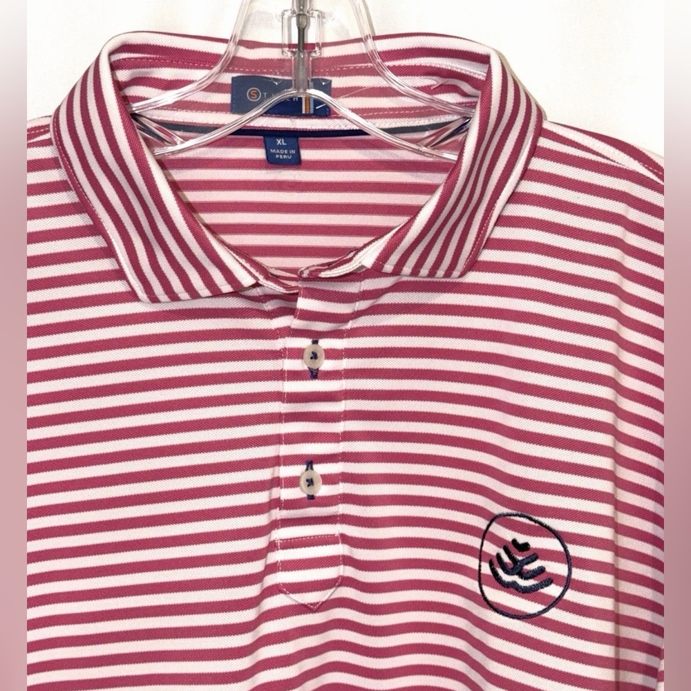 Stitch Golf Polo Shirt Mens XL White Pink Striped Short Sleeve Park Meadows CC